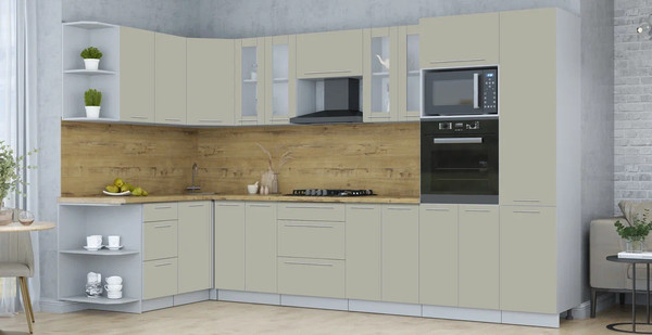 Изображение товара Кухонный гарнитур Интерлиния Мила Пластик 1.68x3.4 LV (латте/латте/дуб бунратти)