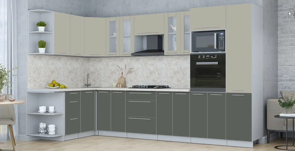 Изображение товара Кухонный гарнитур Интерлиния Мила Пластик 1.68x3.4 LV (латте/шторм/опал светлый)