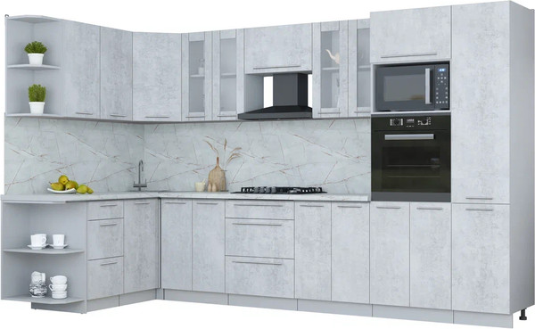 Изображение товара Кухонный гарнитур Интерлиния Мила Пластик 1.68x3.4 LV (оксид светлый/оксид светлый/серый каспий)