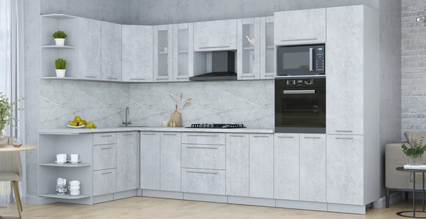 Изображение товара Кухонный гарнитур Интерлиния Мила Пластик 1.68x3.4 LV (оксид светлый/оксид светлый/серый каспий)