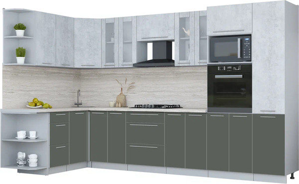 Изображение товара Кухонный гарнитур Интерлиния Мила Пластик 1.68x3.4 LV (оксид светлый/шторм/травертин серый)