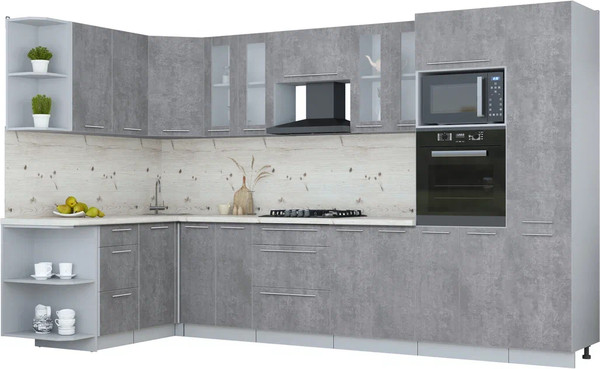 Изображение товара Кухонный гарнитур Интерлиния Мила Пластик 1.68x3.4 LV (оксид темный/оксид темный/бискайская сосна)