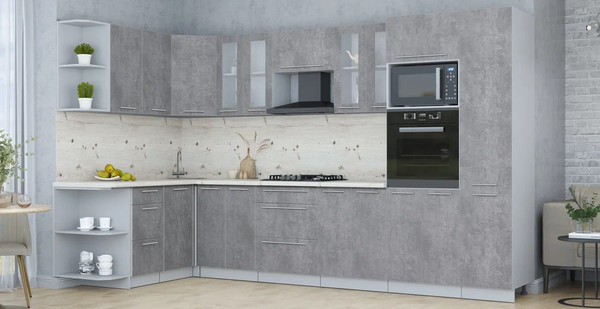 Изображение товара Кухонный гарнитур Интерлиния Мила Пластик 1.68x3.4 LV (оксид темный/оксид темный/бискайская сосна)