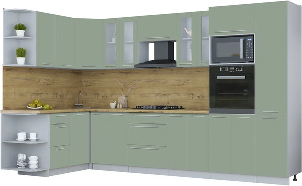 Изображение товара Кухонный гарнитур Интерлиния Мила Пластик 1.68x3.4 LV (полынь/полынь/дуб бунратти)