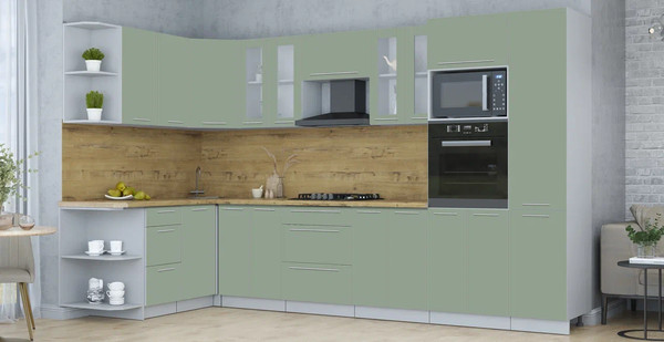 Изображение товара Кухонный гарнитур Интерлиния Мила Пластик 1.68x3.4 LV (полынь/полынь/дуб бунратти)