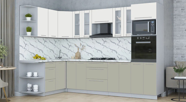 Изображение товара Кухонный гарнитур Интерлиния Мила Пластик 1.68x3.0 LV (зефирный/латте/белый гранит)