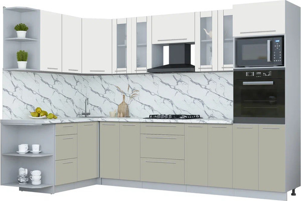 Изображение товара Кухонный гарнитур Интерлиния Мила Пластик 1.68x3.0 LV (зефирный/латте/белый гранит)