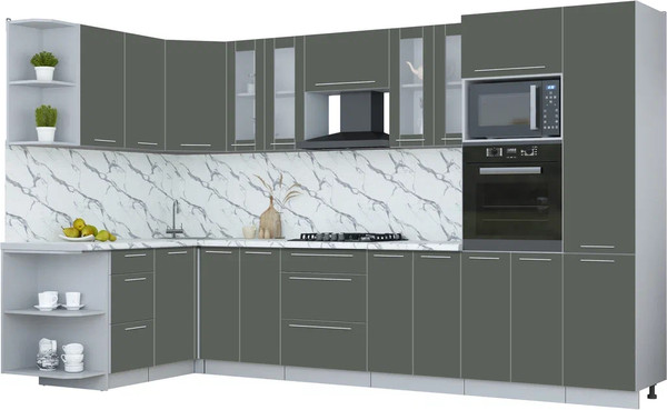 Изображение товара Кухонный гарнитур Интерлиния Мила Пластик 1.68x3.4 LV (шторм/шторм/белый гранит)