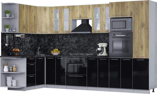 Изображение товара Кухонный гарнитур Интерлиния Мила Пластик 1.68x3.4 LV (дуб эпоксид/черный/кастилло темный)