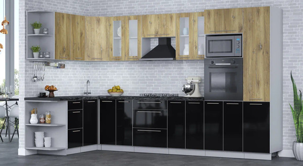 Изображение товара Кухонный гарнитур Интерлиния Мила Пластик 1.68x3.4 LV (дуб эпоксид/черный/кастилло темный)