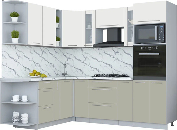 Изображение товара Кухонный гарнитур Интерлиния Мила Пластик 1.88x2.4 LV (зефирный/латте/белый гранит)