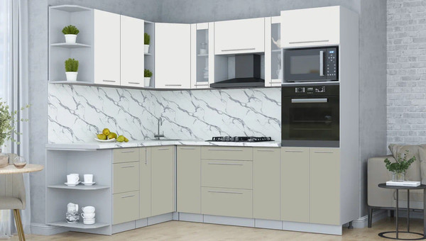 Изображение товара Кухонный гарнитур Интерлиния Мила Пластик 1.88x2.4 LV (зефирный/латте/белый гранит)