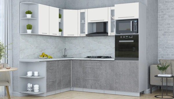 Изображение товара Кухонный гарнитур Интерлиния Мила Пластик 1.88x2.4 LV (зефирный/оксид темный/серый каспий)