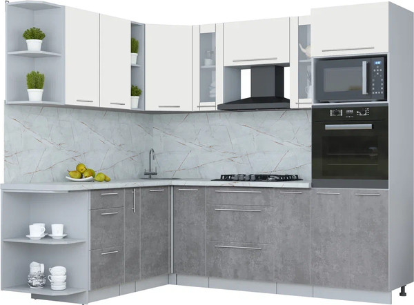 Изображение товара Кухонный гарнитур Интерлиния Мила Пластик 1.88x2.4 LV (зефирный/оксид темный/серый каспий)