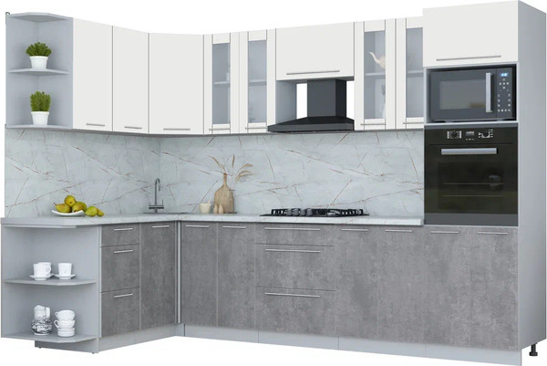 Изображение товара Кухонный гарнитур Интерлиния Мила Пластик 1.68x3.0 LV (зефирный/оксид темный/серый каспий)