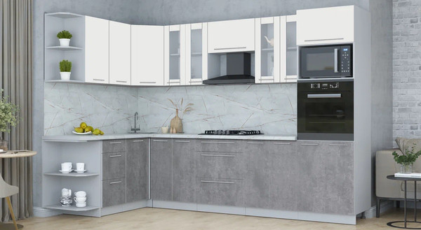 Изображение товара Кухонный гарнитур Интерлиния Мила Пластик 1.68x3.0 LV (зефирный/оксид темный/серый каспий)