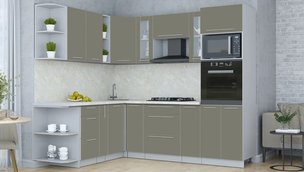 Изображение товара Кухонный гарнитур Интерлиния Мила Пластик 1.88x2.4 LV (кварцевый/кварцевый/опал светлый)