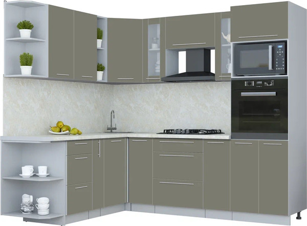 Изображение товара Кухонный гарнитур Интерлиния Мила Пластик 1.88x2.4 LV (кварцевый/кварцевый/опал светлый)