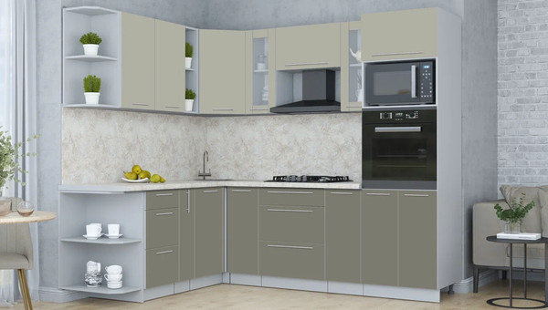 Изображение товара Кухонный гарнитур Интерлиния Мила Пластик 1.88x2.4 LV (латте/кварцевый/опал светлый)