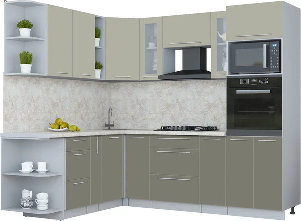 Изображение товара Кухонный гарнитур Интерлиния Мила Пластик 1.88x2.4 LV (латте/кварцевый/опал светлый)