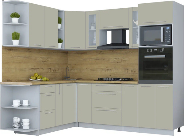 Изображение товара Кухонный гарнитур Интерлиния Мила Пластик 1.88x2.4 LV (латте/латте/дуб бунратти)