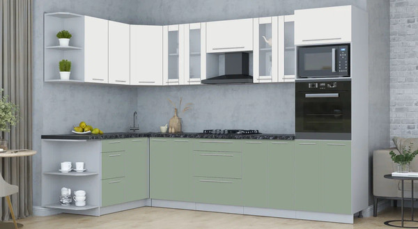 Изображение товара Кухонный гарнитур Интерлиния Мила Пластик 1.68x3.0 LV (зефирный/полынь/кастилло темный)