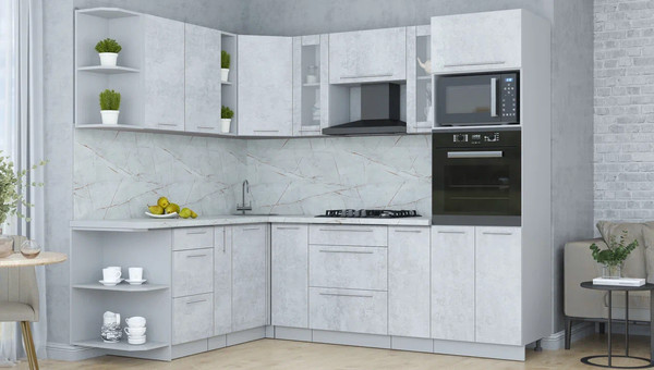 Изображение товара Кухонный гарнитур Интерлиния Мила Пластик 1.88x2.4 LV (оксид светлый/оксид светлый/серый каспий)