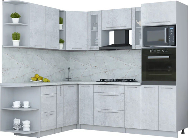 Изображение товара Кухонный гарнитур Интерлиния Мила Пластик 1.88x2.4 LV (оксид светлый/оксид светлый/серый каспий)