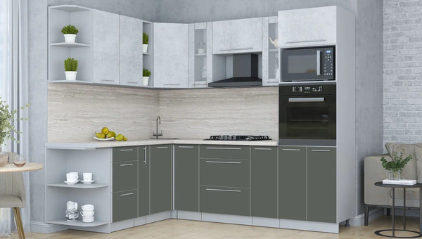 Изображение товара Кухонный гарнитур Интерлиния Мила Пластик 1.88x2.4 LV (оксид светлый/шторм/травертин серый)