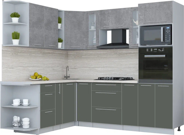 Изображение товара Кухонный гарнитур Интерлиния Мила Пластик 1.88x2.4 LV (оксид темный/шторм/травертин серый)