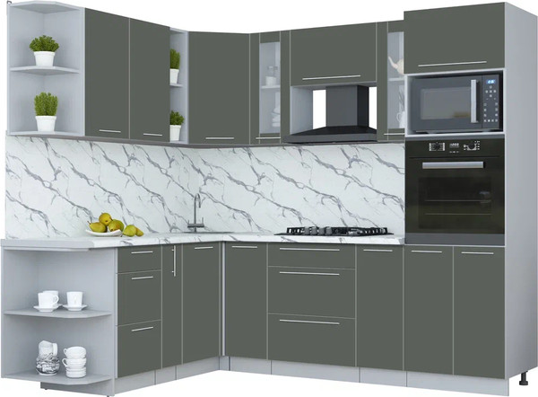 Изображение товара Кухонный гарнитур Интерлиния Мила Пластик 1.88x2.4 LV (шторм/шторм/белый гранит)