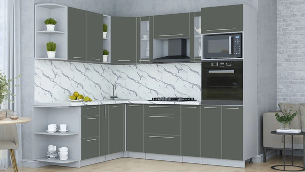 Изображение товара Кухонный гарнитур Интерлиния Мила Пластик 1.88x2.4 LV (шторм/шторм/белый гранит)