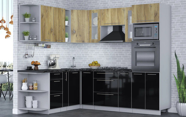 Изображение товара Кухонный гарнитур Интерлиния Мила Пластик 1.88x2.4 LV (дуб эпоксид/черный/кастилло темный)