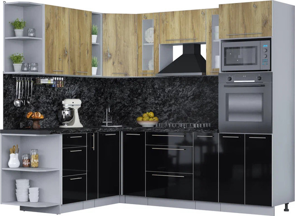 Изображение товара Кухонный гарнитур Интерлиния Мила Пластик 1.88x2.4 LV (дуб эпоксид/черный/кастилло темный)