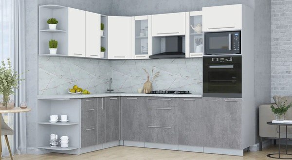 Изображение товара Кухонный гарнитур Интерлиния Мила Пластик 1.88x2.6 LV (зефирный/оксид темный/серый каспий)