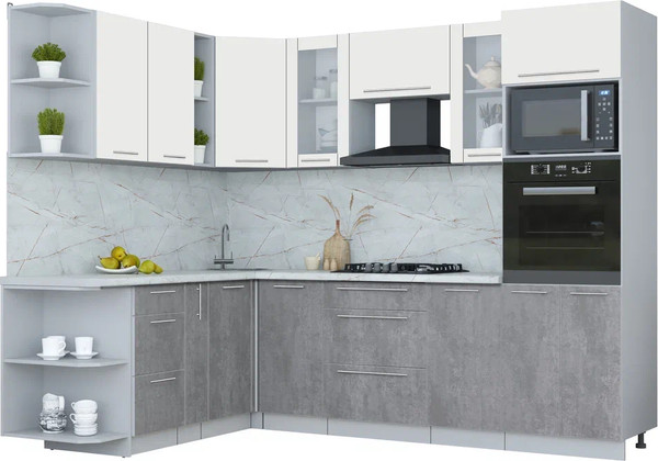Изображение товара Кухонный гарнитур Интерлиния Мила Пластик 1.88x2.6 LV (зефирный/оксид темный/серый каспий)
