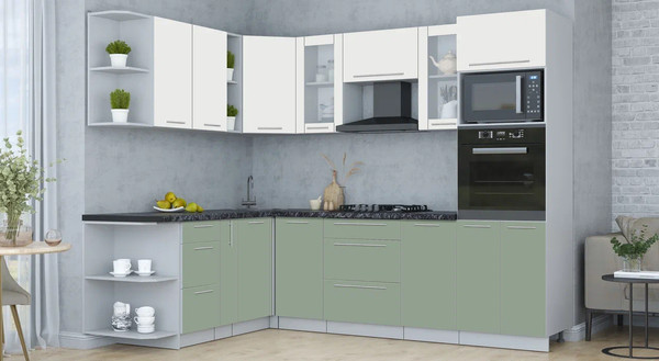 Изображение товара Кухонный гарнитур Интерлиния Мила Пластик 1.88x2.6 LV (зефирный/полынь/кастилло темный)