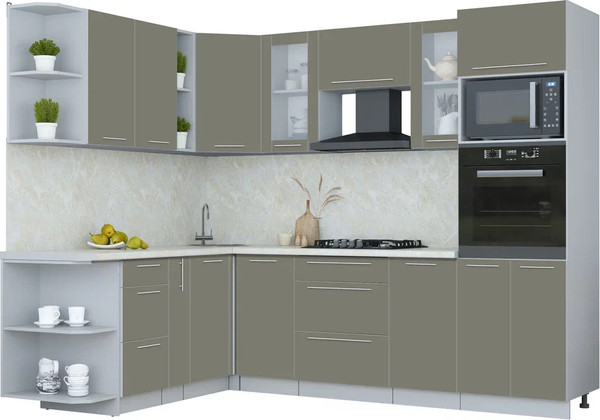 Изображение товара Кухонный гарнитур Интерлиния Мила Пластик 1.88x2.6 LV (кварцевый/кварцевый/опал светлый)