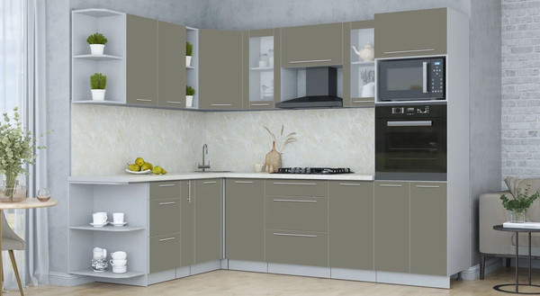 Изображение товара Кухонный гарнитур Интерлиния Мила Пластик 1.88x2.6 LV (кварцевый/кварцевый/опал светлый)