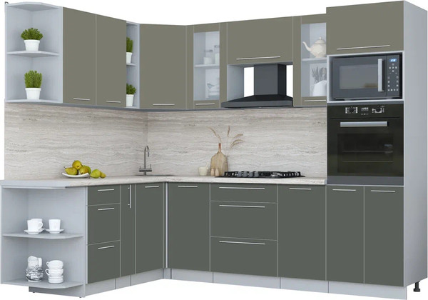 Изображение товара Кухонный гарнитур Интерлиния Мила Пластик 1.88x2.6 LV (кварцевый/шторм/травертин серый)