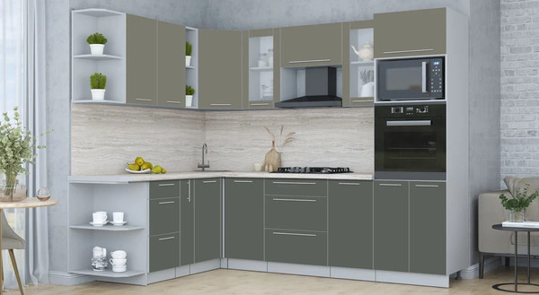 Изображение товара Кухонный гарнитур Интерлиния Мила Пластик 1.88x2.6 LV (кварцевый/шторм/травертин серый)