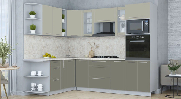 Изображение товара Кухонный гарнитур Интерлиния Мила Пластик 1.88x2.6 LV (латте/кварцевый/опал светлый)