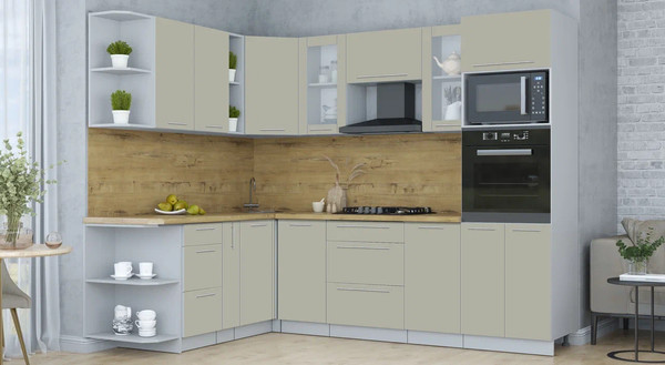 Изображение товара Кухонный гарнитур Интерлиния Мила Пластик 1.88x2.6 LV (латте/латте/дуб бунратти)