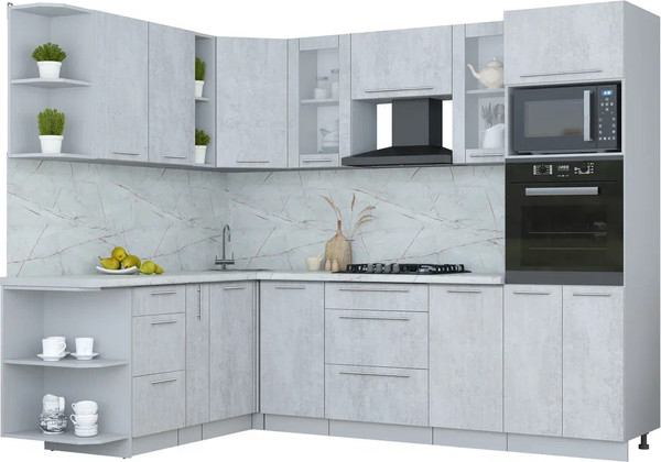 Изображение товара Кухонный гарнитур Интерлиния Мила Пластик 1.88x2.6 LV (оксид светлый/оксид светлый/серый каспий)