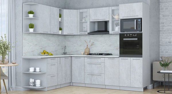 Изображение товара Кухонный гарнитур Интерлиния Мила Пластик 1.88x2.6 LV (оксид светлый/оксид светлый/серый каспий)