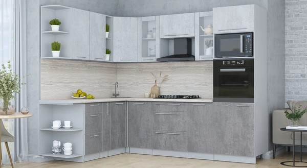 Изображение товара Кухонный гарнитур Интерлиния Мила Пластик 1.88x2.6 LV (оксид светлый/оксид темный/травертин серый)