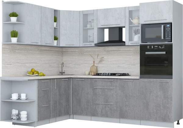 Изображение товара Кухонный гарнитур Интерлиния Мила Пластик 1.88x2.6 LV (оксид светлый/оксид темный/травертин серый)