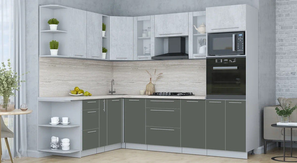 Изображение товара Кухонный гарнитур Интерлиния Мила Пластик 1.88x2.6 LV (оксид светлый/шторм/травертин серый)