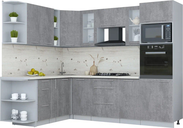 Изображение товара Кухонный гарнитур Интерлиния Мила Пластик 1.88x2.6 LV (оксид темный/оксид темный/бискайская сосна)