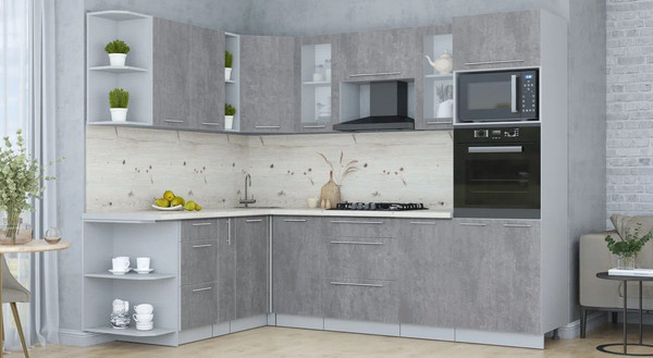 Изображение товара Кухонный гарнитур Интерлиния Мила Пластик 1.88x2.6 LV (оксид темный/оксид темный/бискайская сосна)